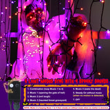 Toodour Halloween Lights Outdoor, 82FT 200 LED Halloween String Lights with Spooky Music Waterproof, Plug in Motion Sensor Orange & Purple String Light for Yard Bedroom Home Party Tree Halloween Decor