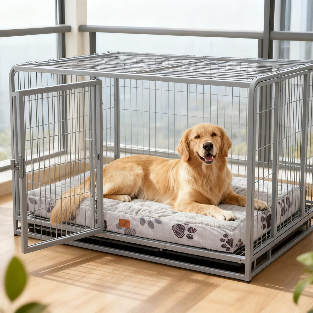 CAPT.SNOOZE Waterproof Orthopedic Dog Bed for Large Medium Sized Dogs 35x22 Inch - Egg Crate Foam Pet Crate Bed with Removable Washable Cover, Plush Top Anti-Slip Bed Mat, Beige