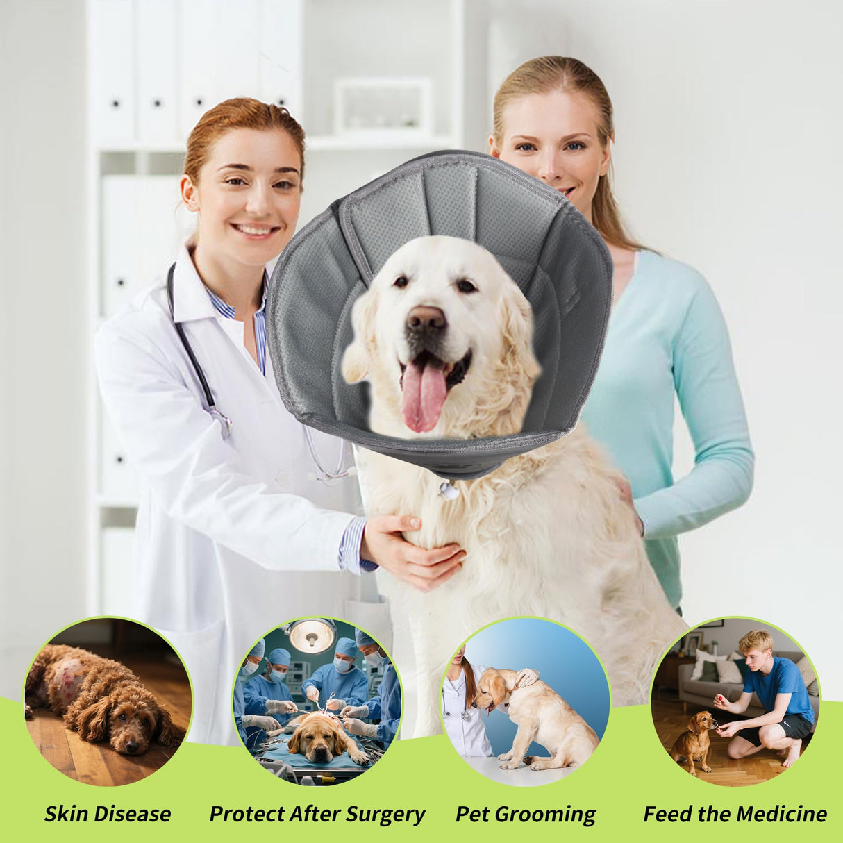 Gmkato Soft Dog Cone for Small Medium Large Pets After Surgery, Comfy Cone for Dogs, Cones for Dogs to Stop Licking, Pet Elizabethan Collar Alternative to Prevent Licking Wounds (Grey, XL)