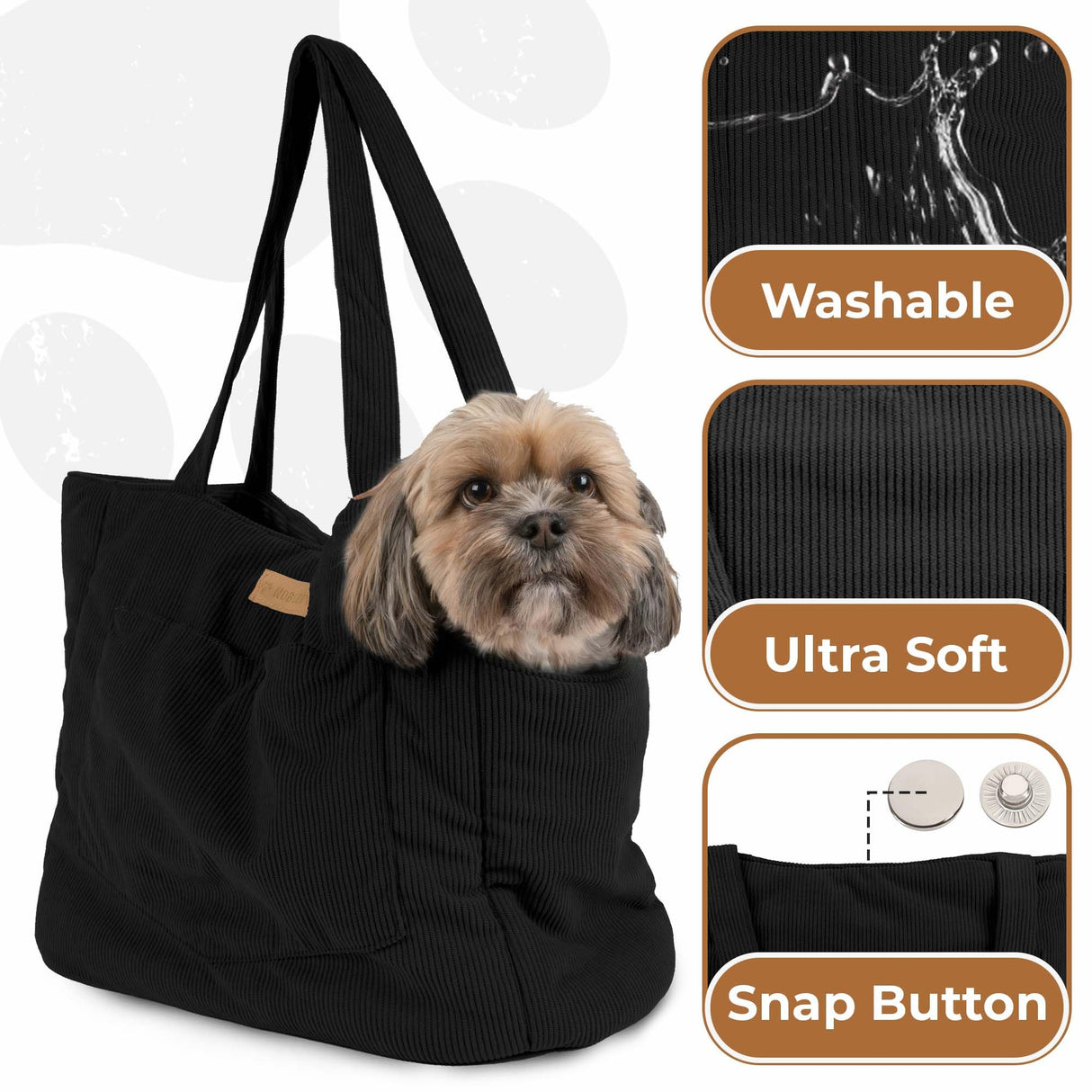 NoblePup Plush Corduroy Dog Purse Carrier for Small Dogs – Soft Dog Tote with Safety Harness Clip, Lightweight Travel Bag for Puppies and Small Pets (Brown)
