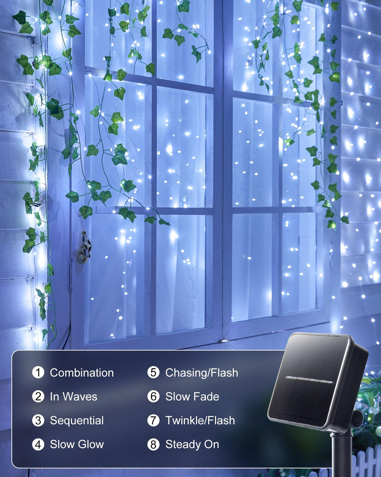 Minetom Solar String Lights, 2 Packs Total 66Ft 200 LED Solar Fairy Lights, Waterproof Solar Lights for Outside Patio Yard Tree Wedding Christmas, Pure White