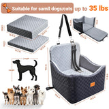 Newmkr 2 in 1 Dog Car Seat Bed for Small/Medium Dogs Up to 35 lbs, Travel Dog Booster Seat with Memory Foam Thick Cushion, Safety Belts&Storage Pockets, Removable Washable Bed Fits Front or Back Seat