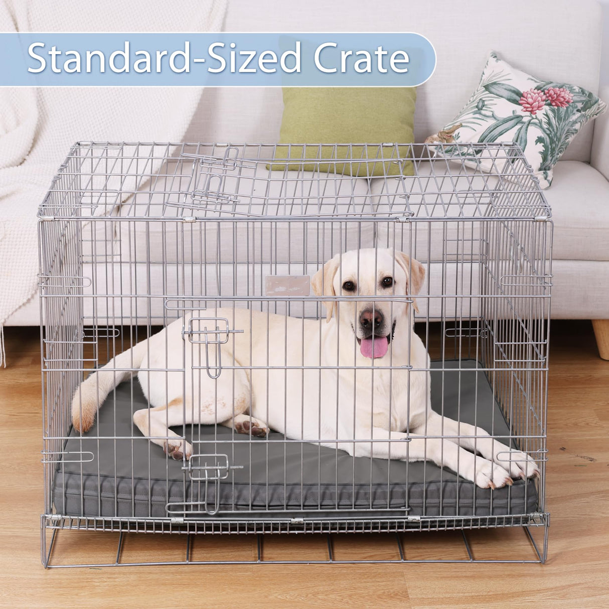 Vonabem Outdoor Waterproof Dog Bed Washable, XL Large Crate Pad 42 inch, Wipeable Leather Pet beds with Removable Cover, Foam Orthopedic Anti-Slip Kennel Pads Reversible, 41"x27" Grey