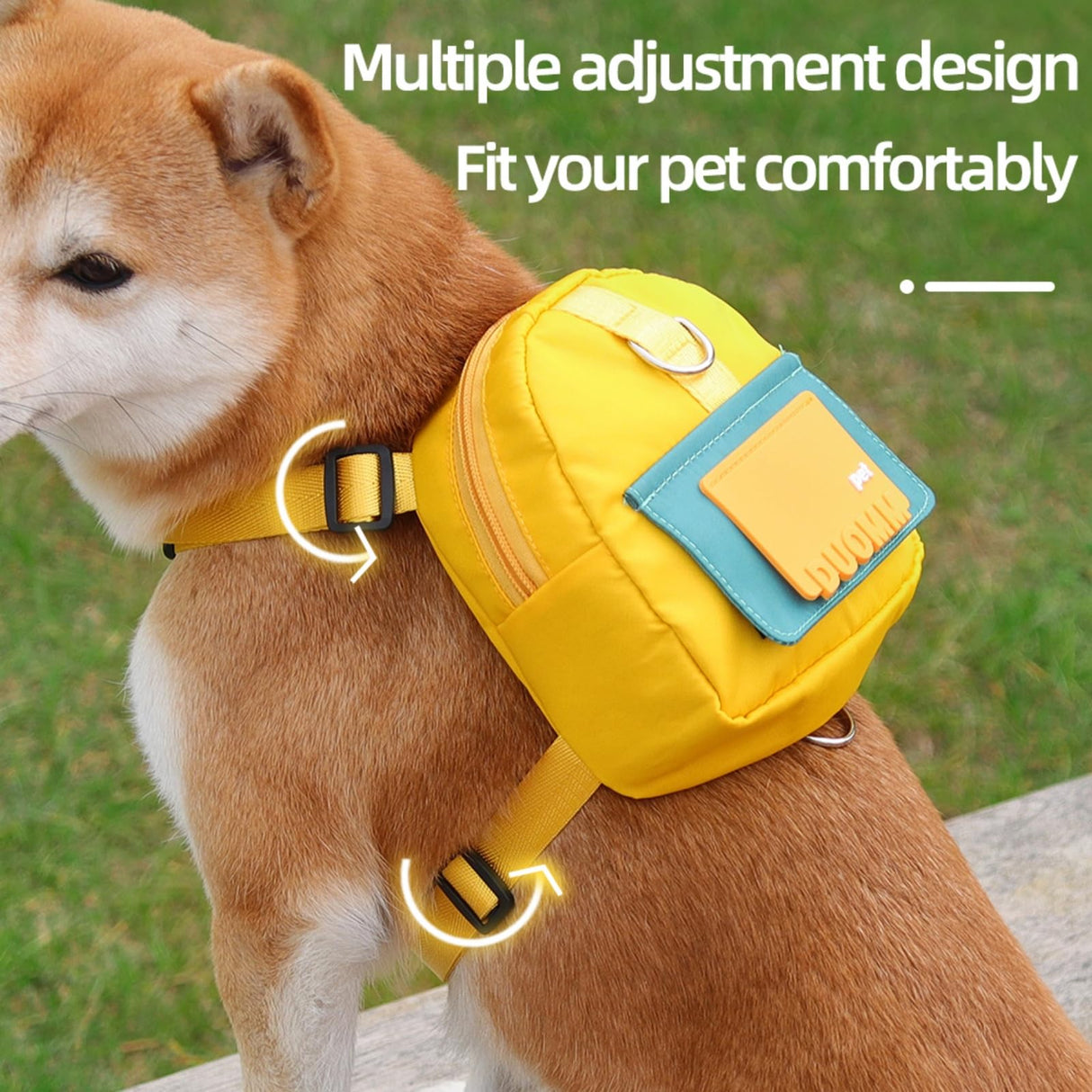 Dog Backpack Strap Leash,Dog Harness with Poop Bag Dispenser,Adjustable and Waterproof,Dog Hiking Backpack,Suitable for Travel and Daily Walks (Yellow, M)