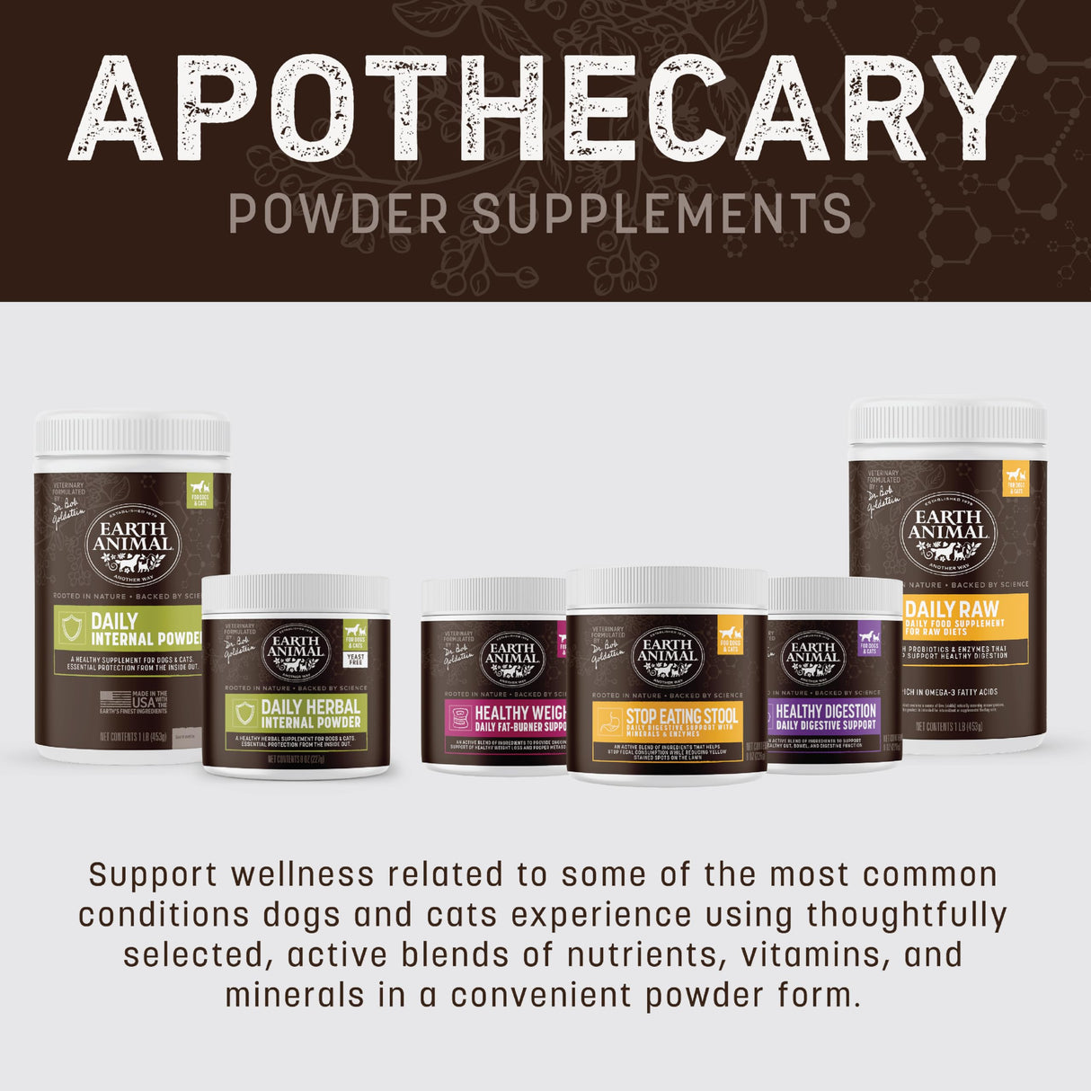 Earth Animal Apothecary Powder Supplement - Stop Eating Stool Nutritional Powder for Dogs & Cats - 8 oz