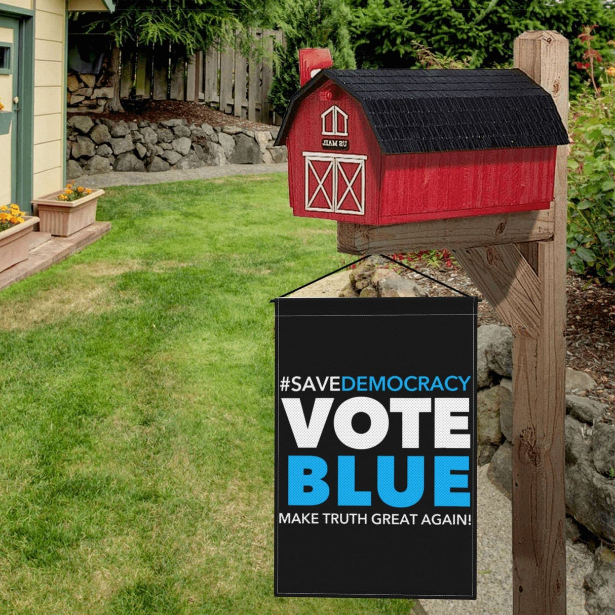 12x18 Burlap Save Democracy Vote Blue 2022 Garden Flag Double Sided Anti Republican Anti Trump Yard Flag American Vote Democrat Hosue Flag No Flag Stand