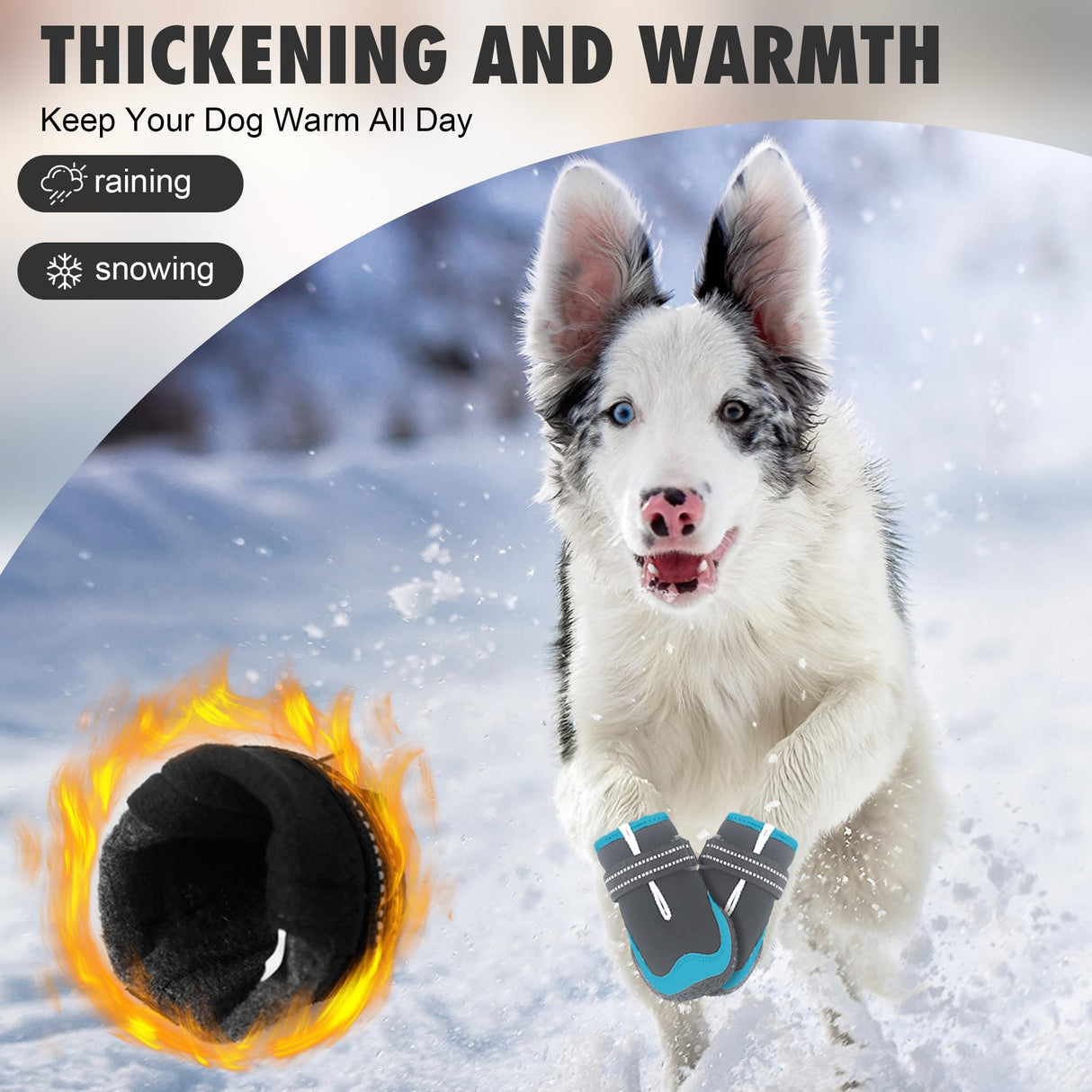 Dog Shoes for Large Small Medium Dogs Warm Non-Slip Protective Dog Boots for Winter Cold Pavement Waterproof Cotton Paw Protector for Snow Rain Outdoor (Blue-B, #2 (2.36"*1.7")(L*W) for 26-33 lbs)
