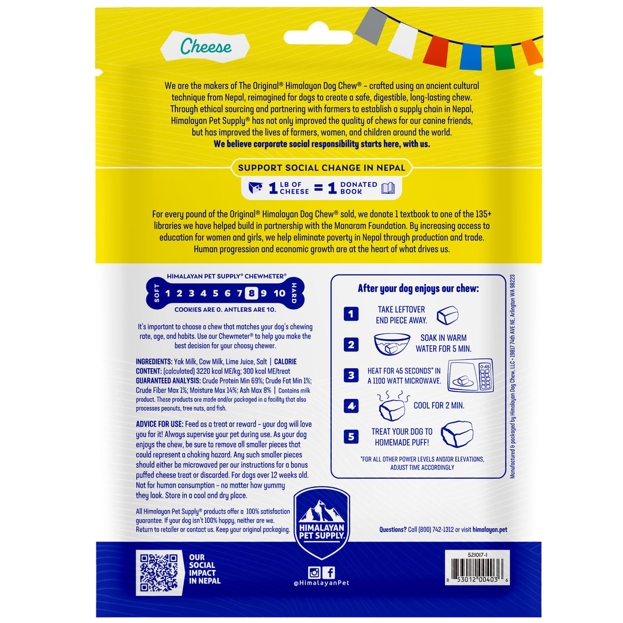 Himalayan Dog Chew Original Yak Cheese Dog Chews, The Better-For-You Chew, 100% Natural, Long Lasting, Healthy Safe Dog Treats, Lactose & Grain Free, Protein Rich, For Dogs 65 Lbs & Smaller, 3-Count