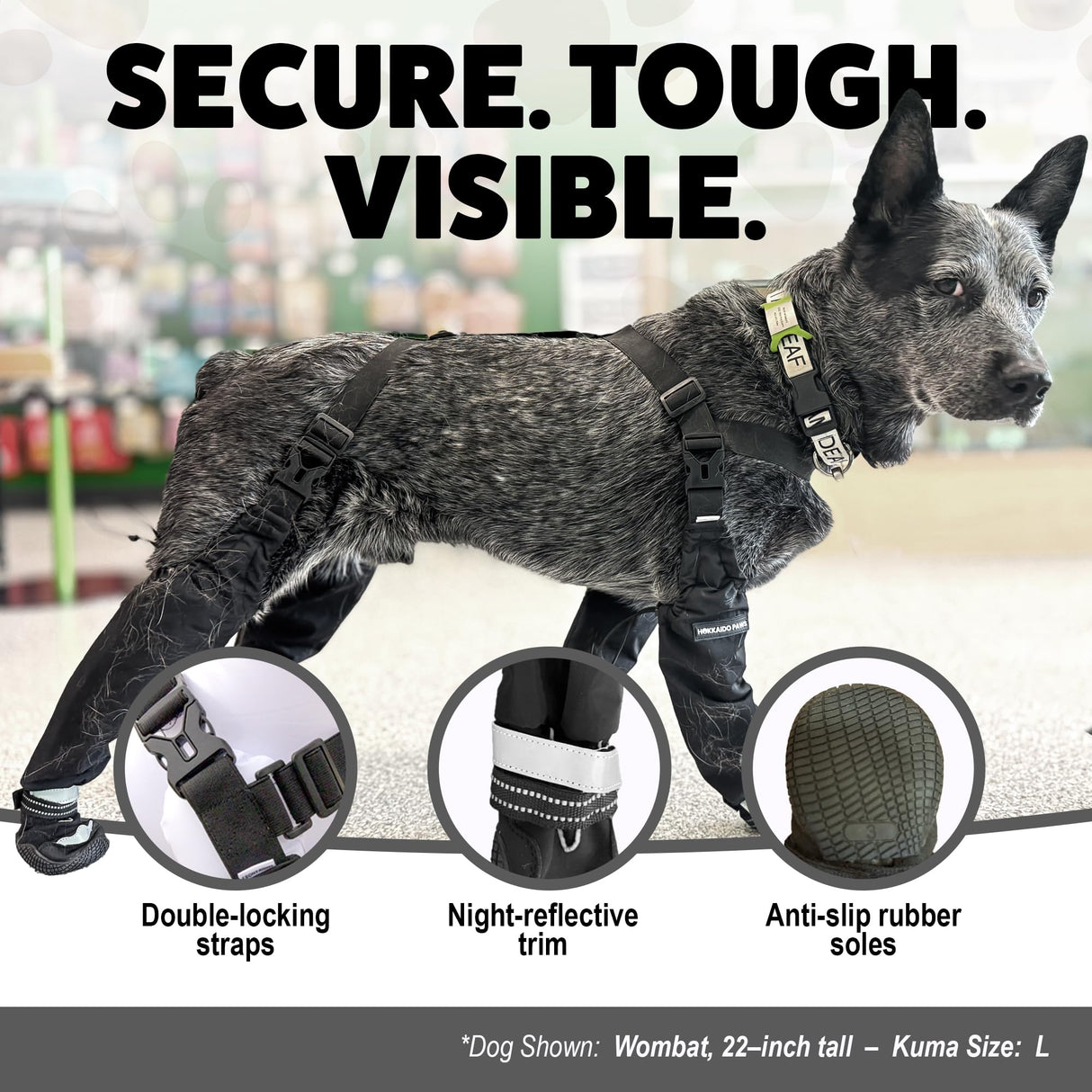 Hokkaido Paws Suspender Boots – Kuma Series, Durable, Waterproof Dog Boots, Non-Slip Rubber Soles, Adjustable Buckles, Straps & Zippers, Protect Paws from Rain, Snow, Rocks & Hot Pavement XS–2XL (XL)