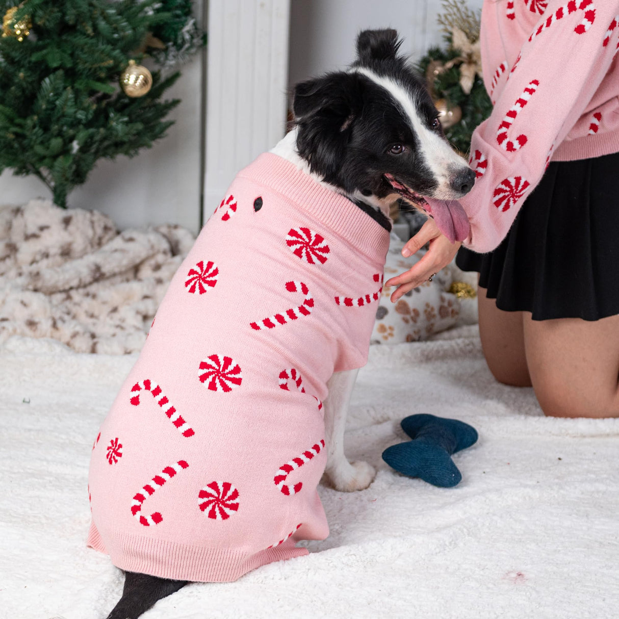 LUBOT New Ugly Christmas Sweaters for Puppy Cute Funny Wintertime and Holiday Parties Knitted Pullover Sweater Santa Small Dog Pink Candy Large