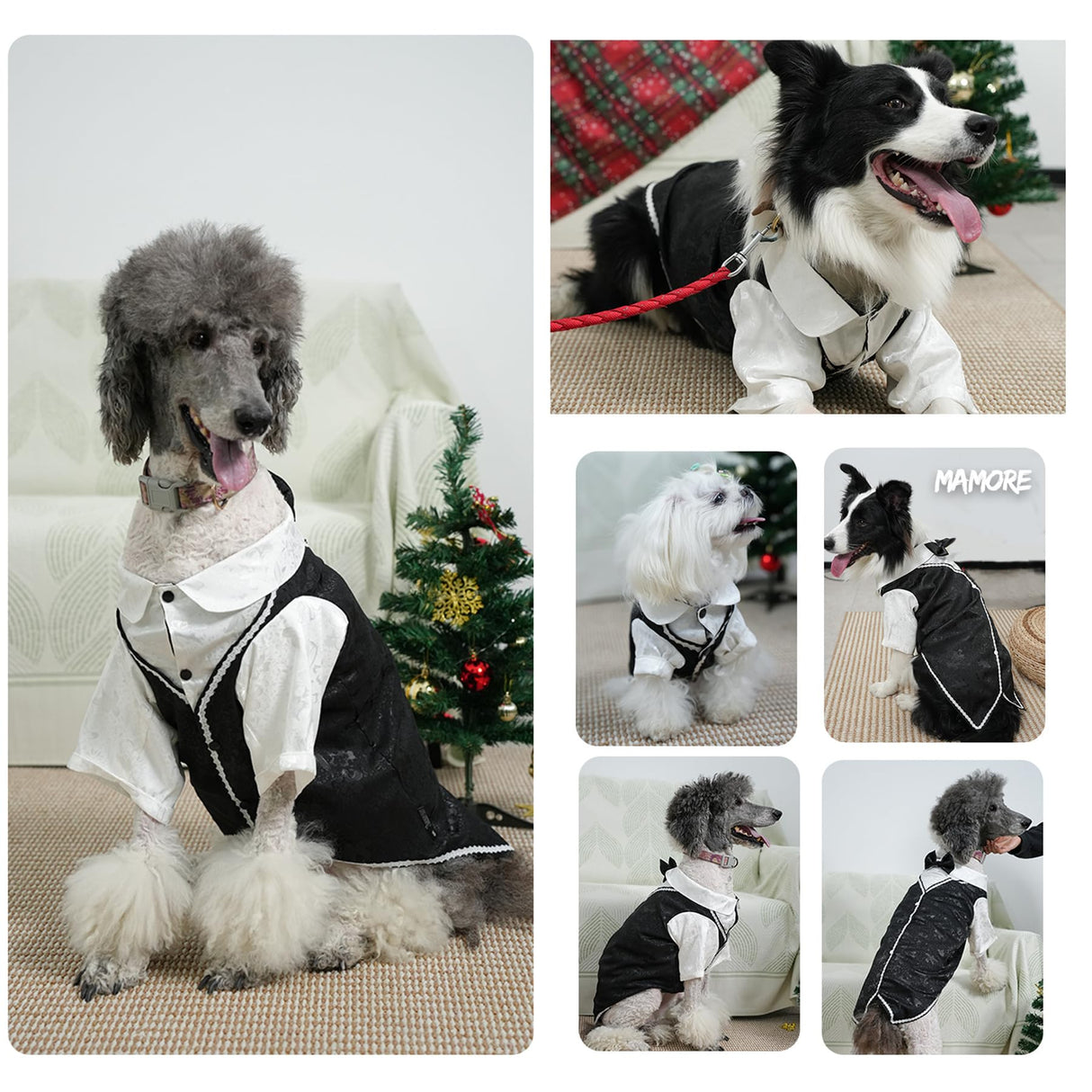 Dog Tuxedo Tailcoat Suit Shirt with Bow Tie, Formal Outfit Tux Attire for Puppy Small Medium Dogs Cats Costume (Tailcoat, Large)