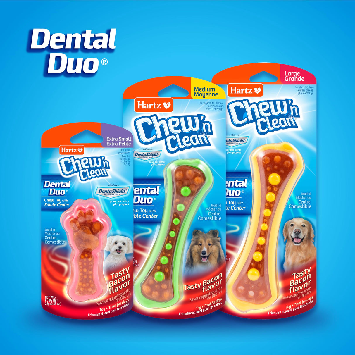 Hartz Chew 'n Clean Dental Duo Dog Treat & Chew Toy, Color Varies, Large, 3 Pack