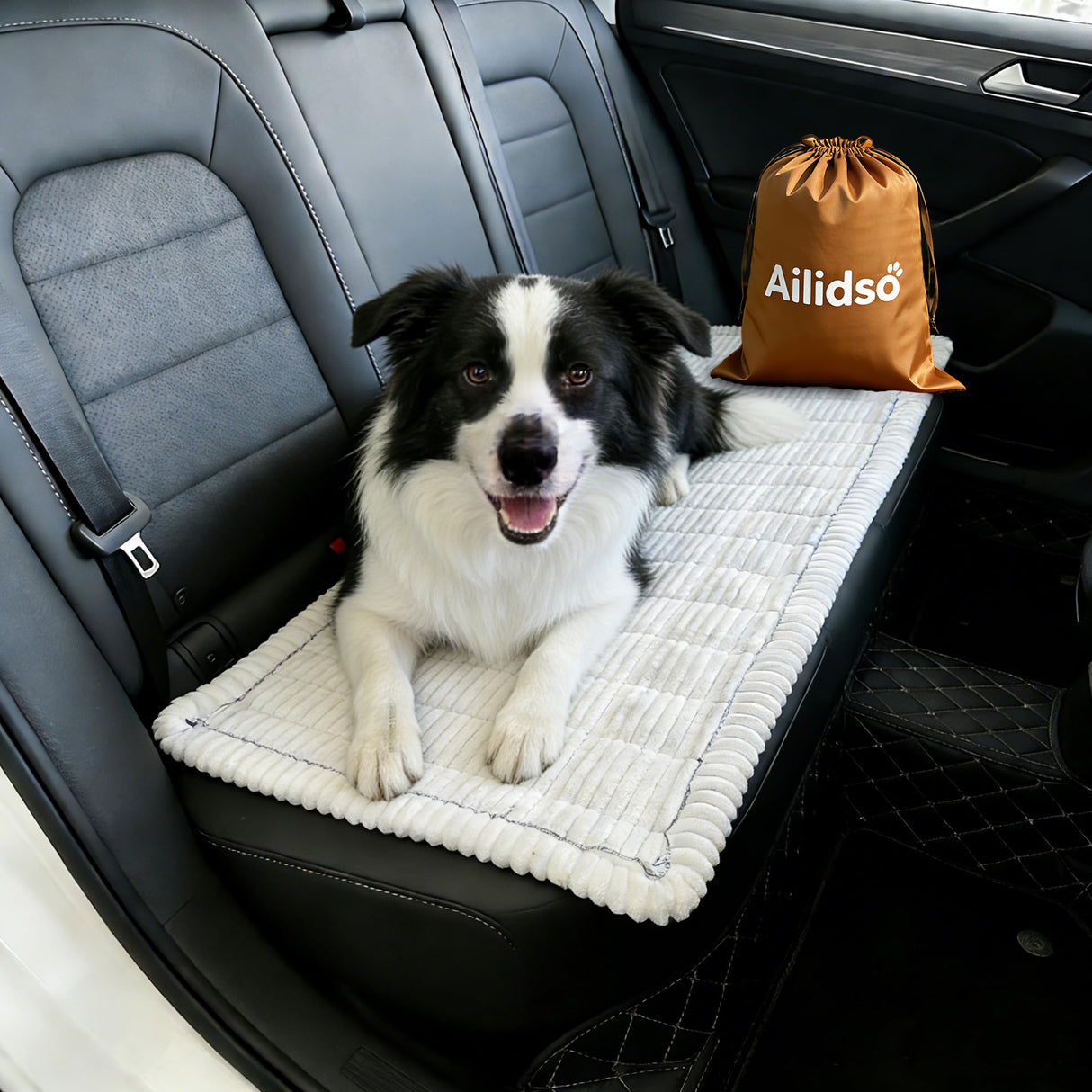 Ailidso Dog Car Seat Cover, Pet Couch Covers for Car and Sofa, Non-Slip Backseat Pet Bed Mat, Machine Washable, Soft Plush Travel Seat Protector with Portable Storage Bag (White,23.6''×70'')