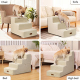 Aodisman Pet Stairs for High Bed, 5-Step Dog Stairs for Small Dogs, Indoor Non-Slip Dog Steps for Old Cats, Puppy, Small Medium Dogs,22.6" H,Beige