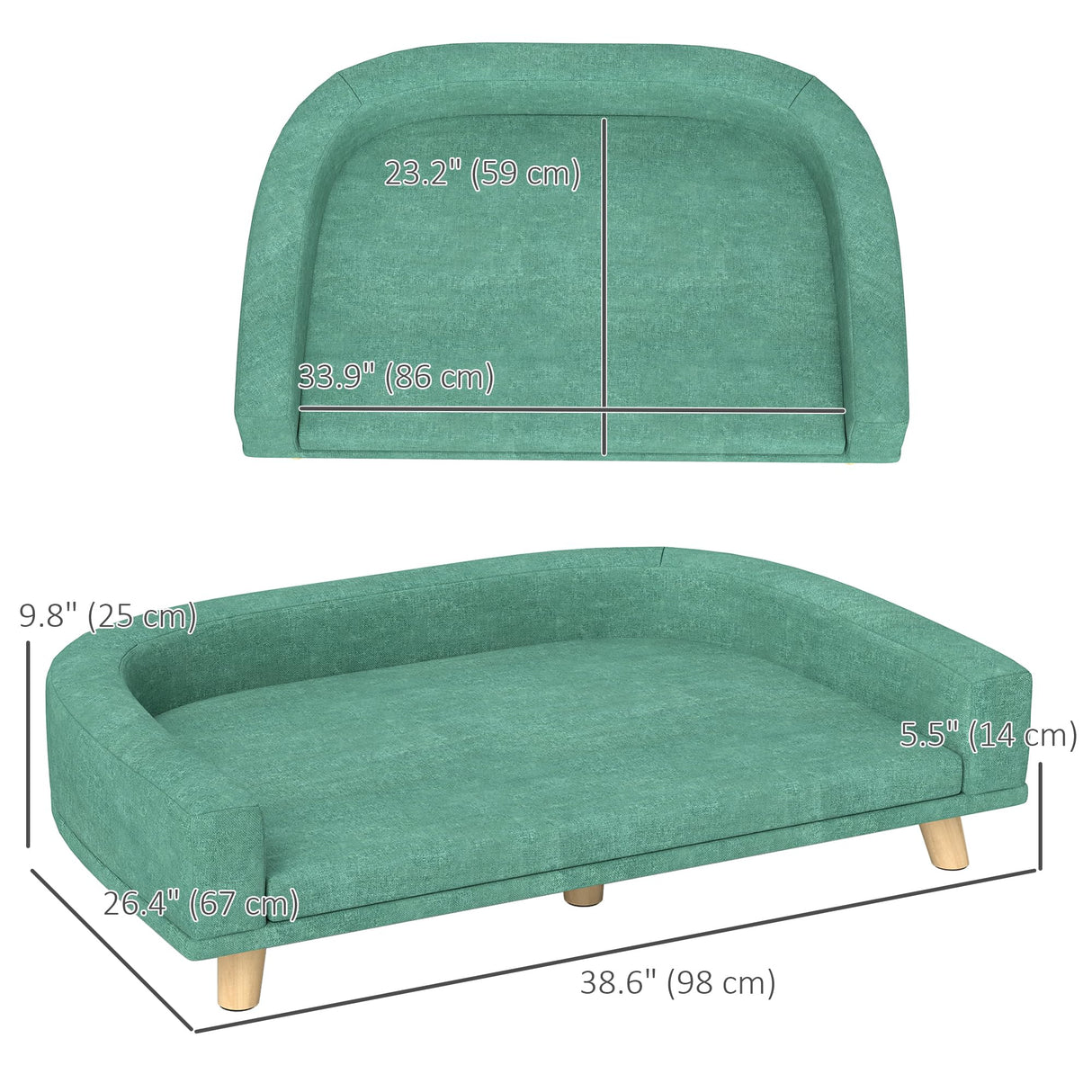 PawHut Dog Sofa Couch, Pet Bed with Comfortable Luxury Cushion, Washable Cover, Wooden Legs, Anti-Slip Mat for Large Dogs, Cats, Kittens, Green