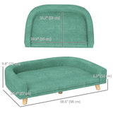 PawHut Dog Sofa Couch, Pet Bed with Comfortable Luxury Cushion, Washable Cover, Wooden Legs, Anti-Slip Mat for Large Dogs, Cats, Kittens, Green