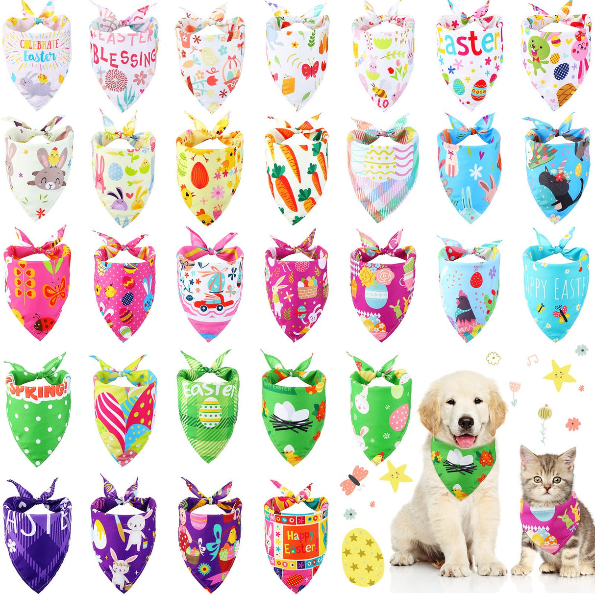 Sanwuta 30 Pieces Easter Dog Bandanas Easter Dog Bibs Holiday Pet Costume Outfit Triangle Scarf Kerchief for Small to Medium Pet