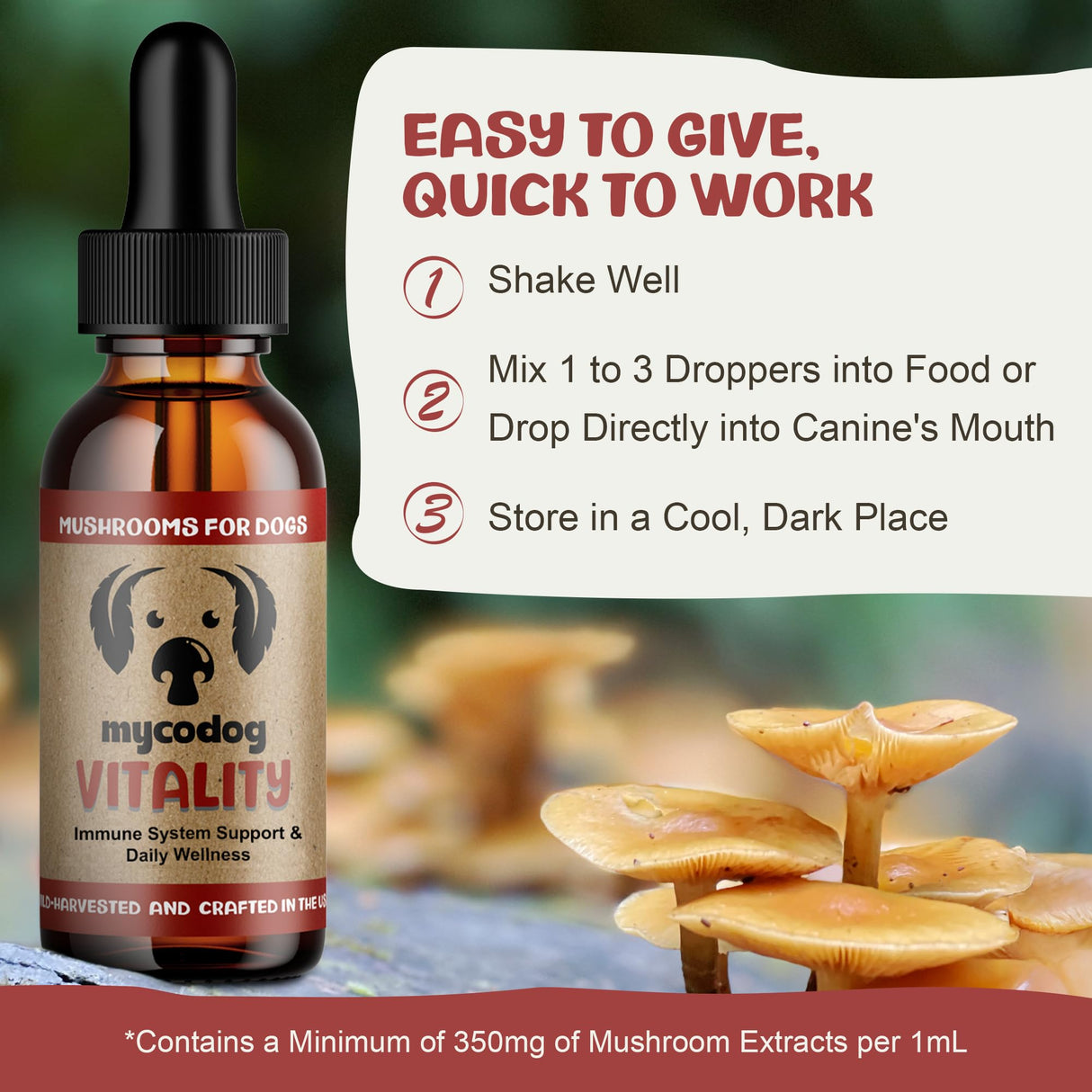 MycoDog Vitality - Turkey Tail Mushroom for Dogs - Mushroom & Adaptogen Supplement for Senior Dogs - Supporting Immune Health & Daily Wellness - with Reishi, Chaga