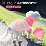 Queenmore Knitted Pullover Dog Sweater, Turtleneck Pet Cat Sweater, Cold Weather Puppy Clothes Stitching Knitwear with Leash Hole for Small Medium Dogs（Pink,XS）