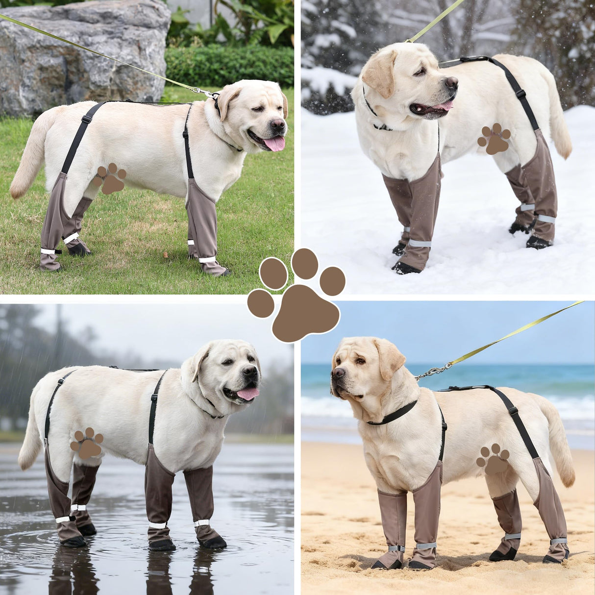 Snugrance Dog Suspender Boots for Small/Medium/Large Dogs, Tall Waterproof Paw Protectors, Anti-Slip & Fall Rain Booties Snow Shoes Leggings, Adjustable Strap Pet Boots for Outdoor Walking Hiking (L)