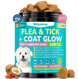 Woyamay Flea + Coat Glow Soft Chews, Natural Flea and Tick Prevention for Dogs, Dog Flea and Tick Treatment Chewable, Reduces Itch & Shedding with Fish Oil & Neem, Chicken Flavor