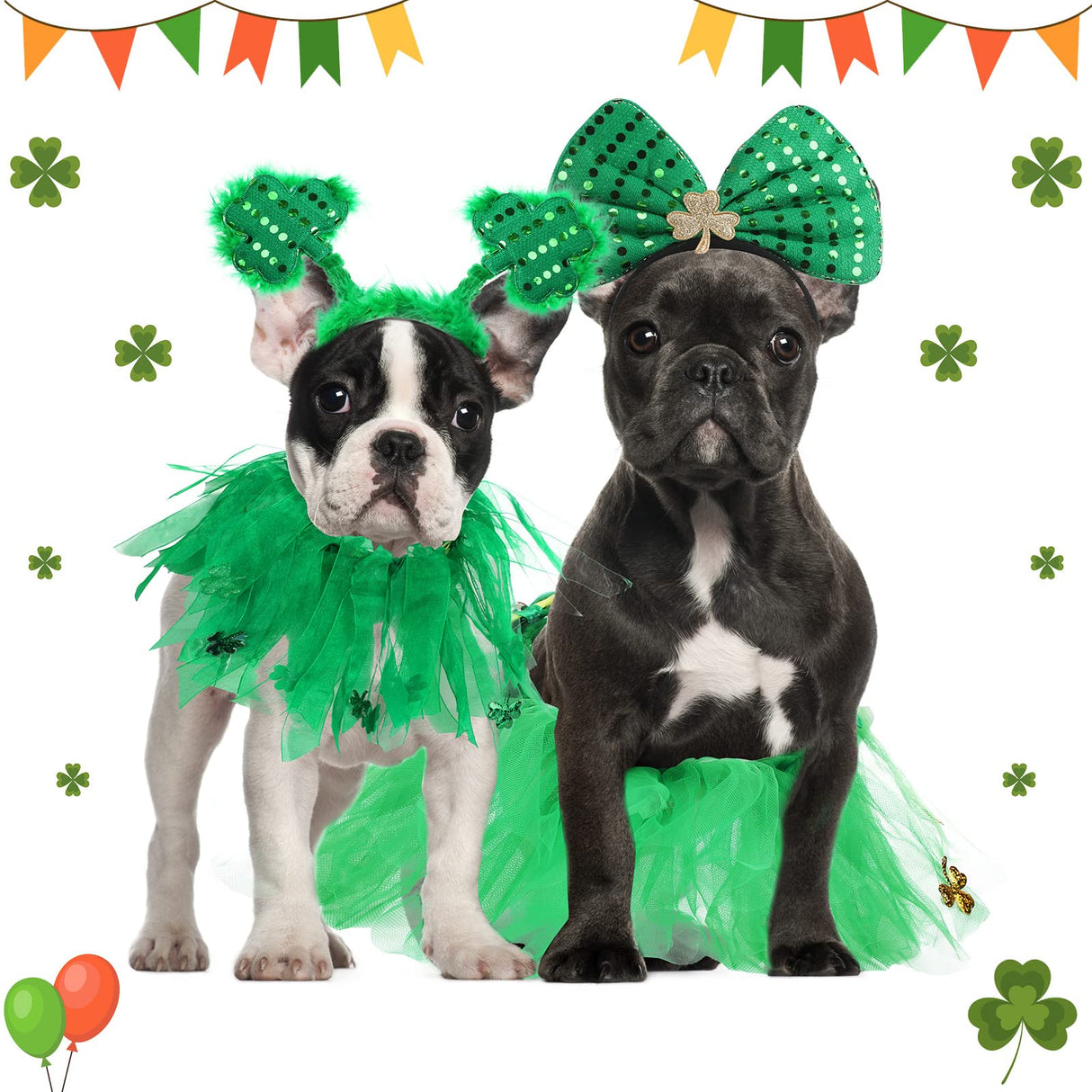 4 Pcs St Patrick's Day Dog Costume Pet Costume, Tutu for Dogs Sequins Bowtie Shamrock Headband Dog Dress Tutu Collar Green Puppy Skirt for St. Patrick's Day Irish Party Dog Pets Accessories Photo Prop
