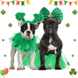 4 Pcs St Patrick's Day Dog Costume Pet Costume, Tutu for Dogs Sequins Bowtie Shamrock Headband Dog Dress Tutu Collar Green Puppy Skirt for St. Patrick's Day Irish Party Dog Pets Accessories Photo Prop