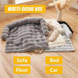 Calming Dog Bed for Couch, 29.5 x 29.5 inch, Non-Slip Rabbit-Velvet Dog Sofa Mat for Furniture Protector, Perfect for Small, Medium Dogs and Cats (Black)