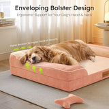 CWAWZ Extra Large Dog Bed, Orthopedic Dog Bed with Cooling Gel Memory Foam, Waterproof XL Pet Bed with Removable Washable Cover, 42" Pet Sofa Couch Dutch Velvet with Bone Toy, Peach Pink
