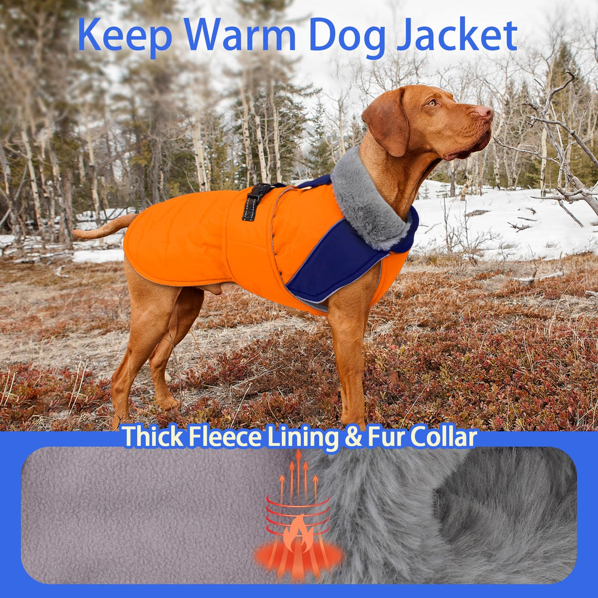 MIGOHI Warm Dog Jacket - Waterproof Small Dog Coat with Furry Collar, Windproof Dogs Fleece Vest, Reflective Cold Weather Coats for Small Dogs, Adjustable Buckle, Poodle,S,Orange