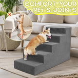 Niubya Dog Stairs for Small Dog and Cats,23”H Non-Slip Bottom Pet Steps for High Beds and Couch,Extra Wide High-Density Foam Pet Stairs Grey,5 Steps