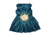 The Rustica Wedding Flower Dog Dress | Satin Dog Dress (Peacock Teal, XX-Large (25-35 lbs))