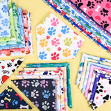 Cresue 100 Pcs Funny Dog Bandanas Bulk Cute Pet Scarves Paw and Bone Print Adjustable Bibs for X-M-L Dogs Washable Daily Puppy Kerchief for Groomers Shelters