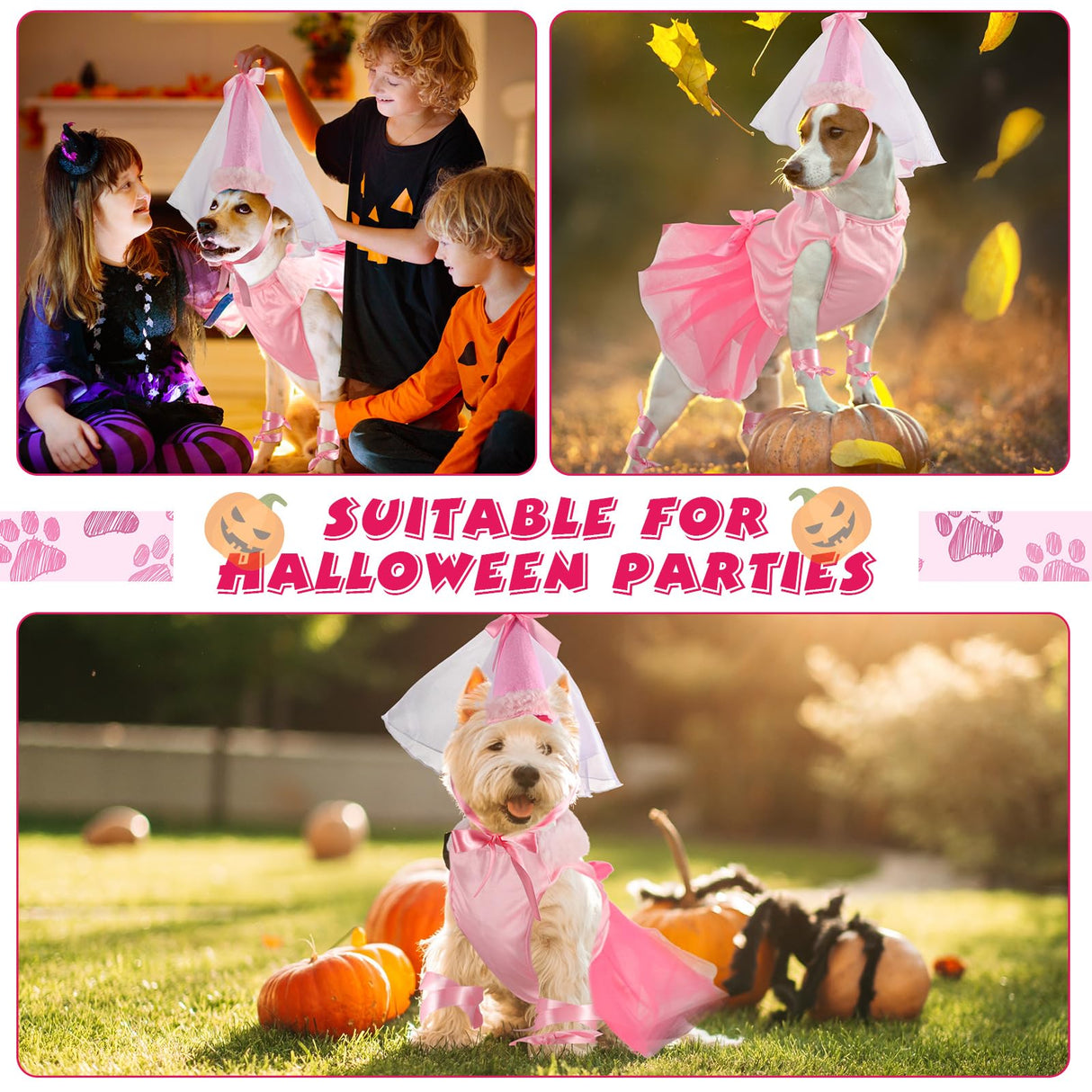 Sweetude 6 Pieces Halloween Princess Dog Costume Set Female Puppy Princess Tutu Skirt Dog Hat Delicate Cuffs PET Pink Outfits for Dogs Birthday Wedding Party (XXL)