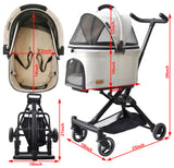 ROODO 2026 Upgraded Version 3 in 1 Dog Cat Stroller with Detachable Carrier Lightweight Folding Portable All Terrain Pet Travel System Puppy Kitty Doggie Bunny Stroller for 30lbs(Light Khaki)