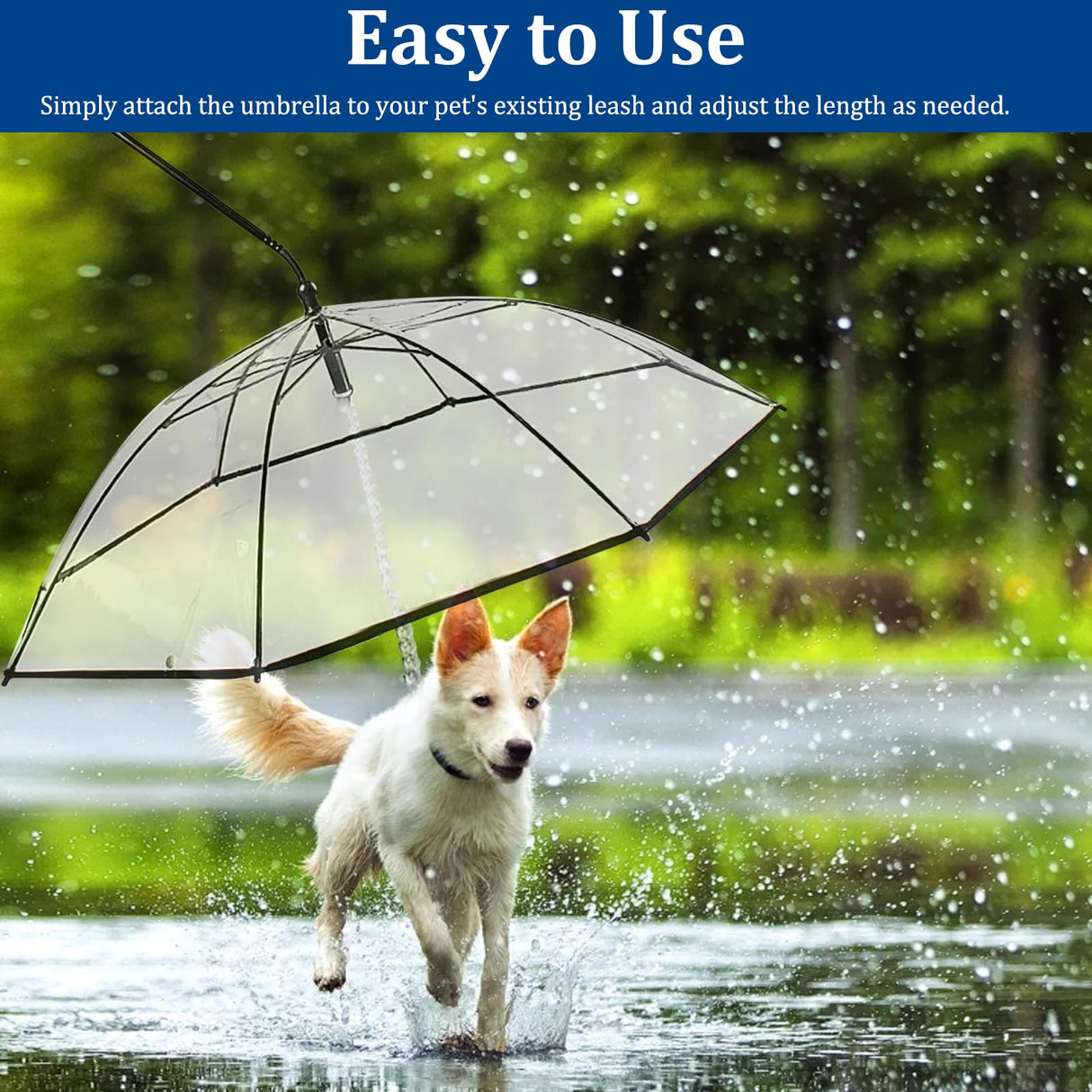 KEFIDEK Pet Dog Transparent Umbrella, Clear Folding Adjustable Leash, Keeps Pet Dry in Rain (Bending Hook)