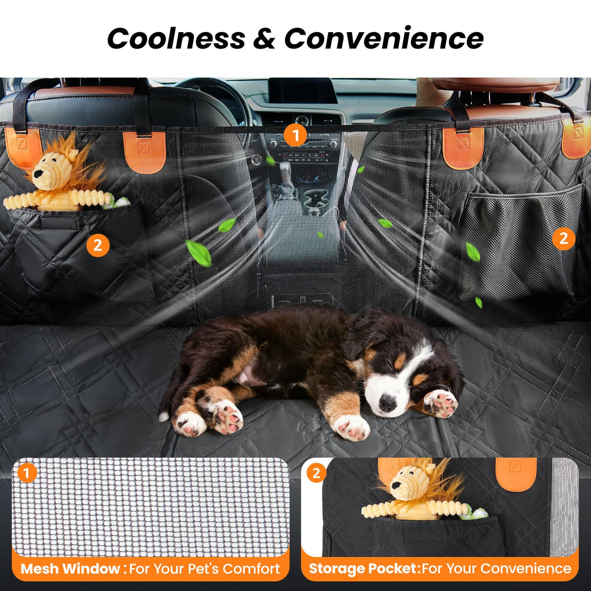 Roilpet Dog Car Seat Cover for Back Seat: Hard Bottom Back Seat Extender for Dogs - Durable Dog Hammock for Car Truck SUV - Waterproof Car Seat Protector for Dogs, Prevent Pet Falls, Easy to Install