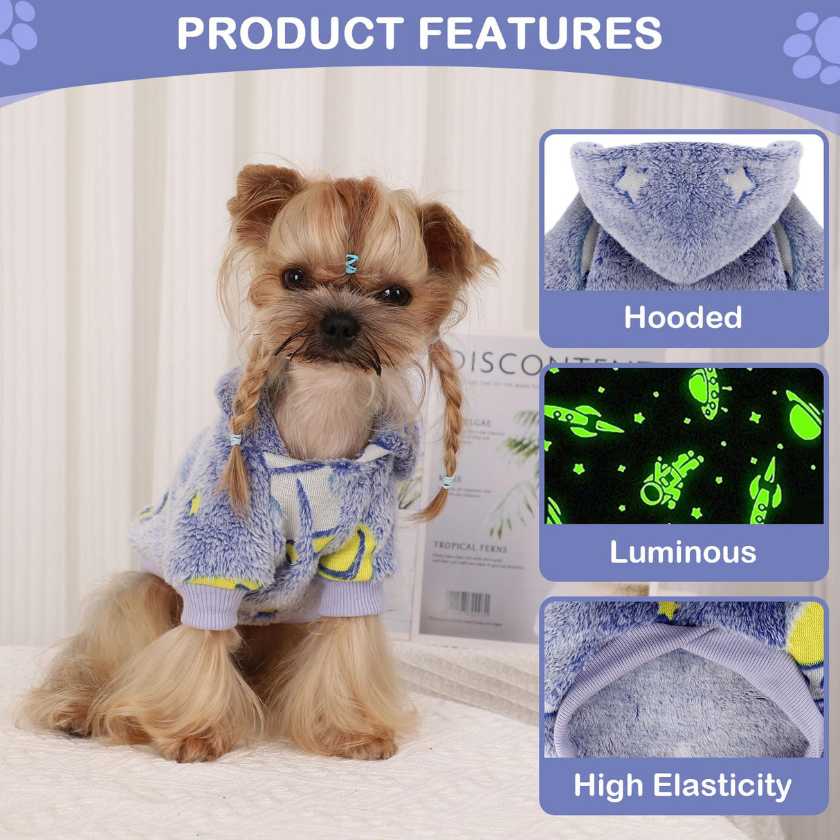 Dog Sweater for Small Dogs Girl Boy, Fleece Dog Hoodie Clothes, Night Glow Puppy Sweater, Soft Warm Extra Small Doggie Sweatshirt, Fall Winter Doggy Clothes Pet Outfits for Chihuahua Yorkie, Blue,XS