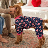 CooShou Valentine's Day Dog Pajama Heart Pattern Dog Onesie Jumpsuits Soft Pet Love-Themed Pjs Festival Dog Outfit Costume Apparel Clothes for Medium Large Dogs Blue L