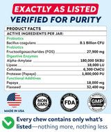 STRELLALAB Dog Probiotics Chews + Enzymes Gut Health Support - Anti Gas, Diarrhea and Upset Stomach Immune Supplement - Digestion Treats with Fiber (180Ct, Chicken)