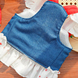 Layheld Cat Puppy Costume Strawberry Dress with Leash Polka Dot Puff Sleeve Design Dog Cat Accessories Multiple Sizes for Cat Small Dog (Blue Pink,Large)