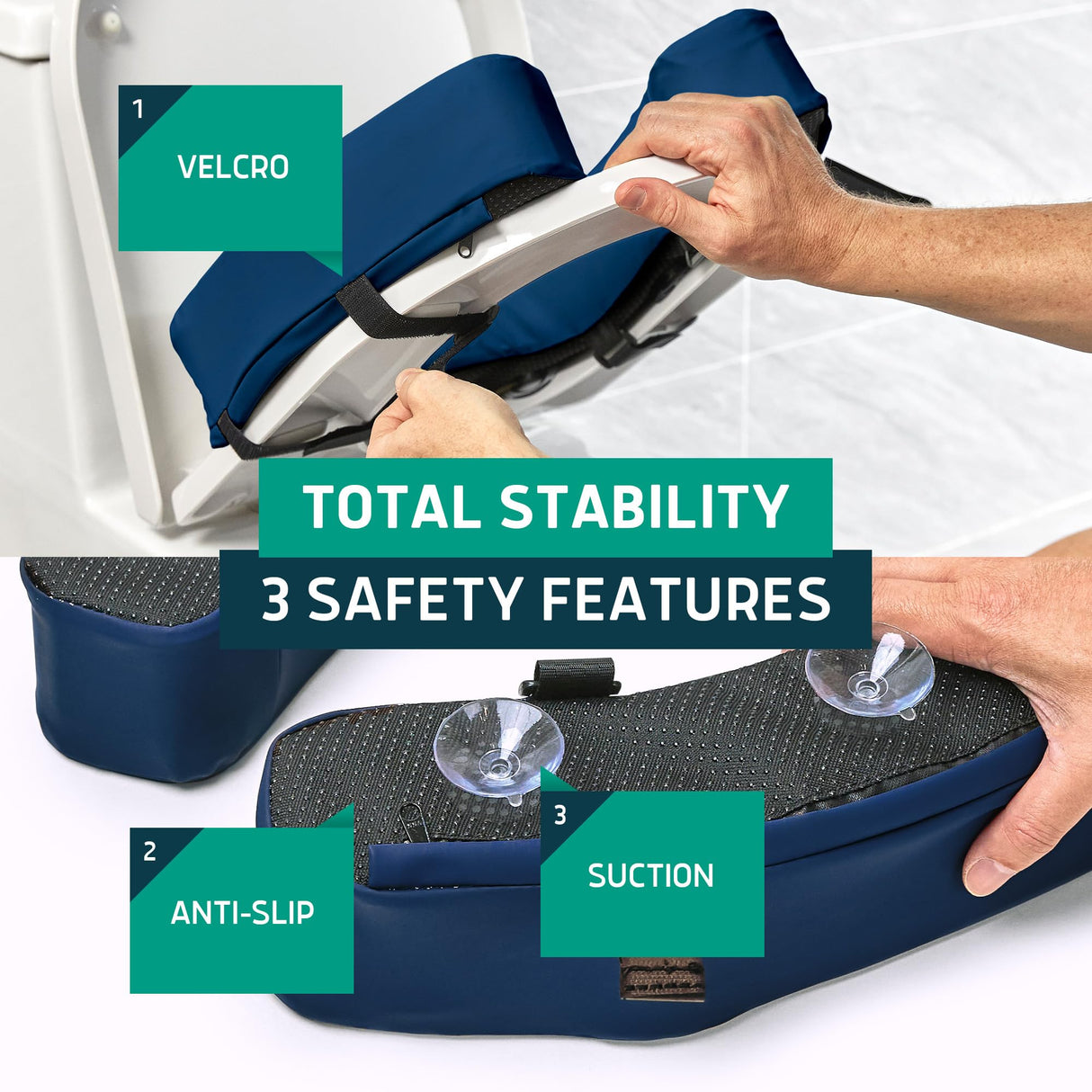 Lunderg Toilet Seat Riser for Seniors - Adds 3 inches. Universal Fit - FIRM Raised Toilet Seat Cushion with High-Density Foam for enhanced Comfort & Elevation. Post-Surgery Must have (Blue)