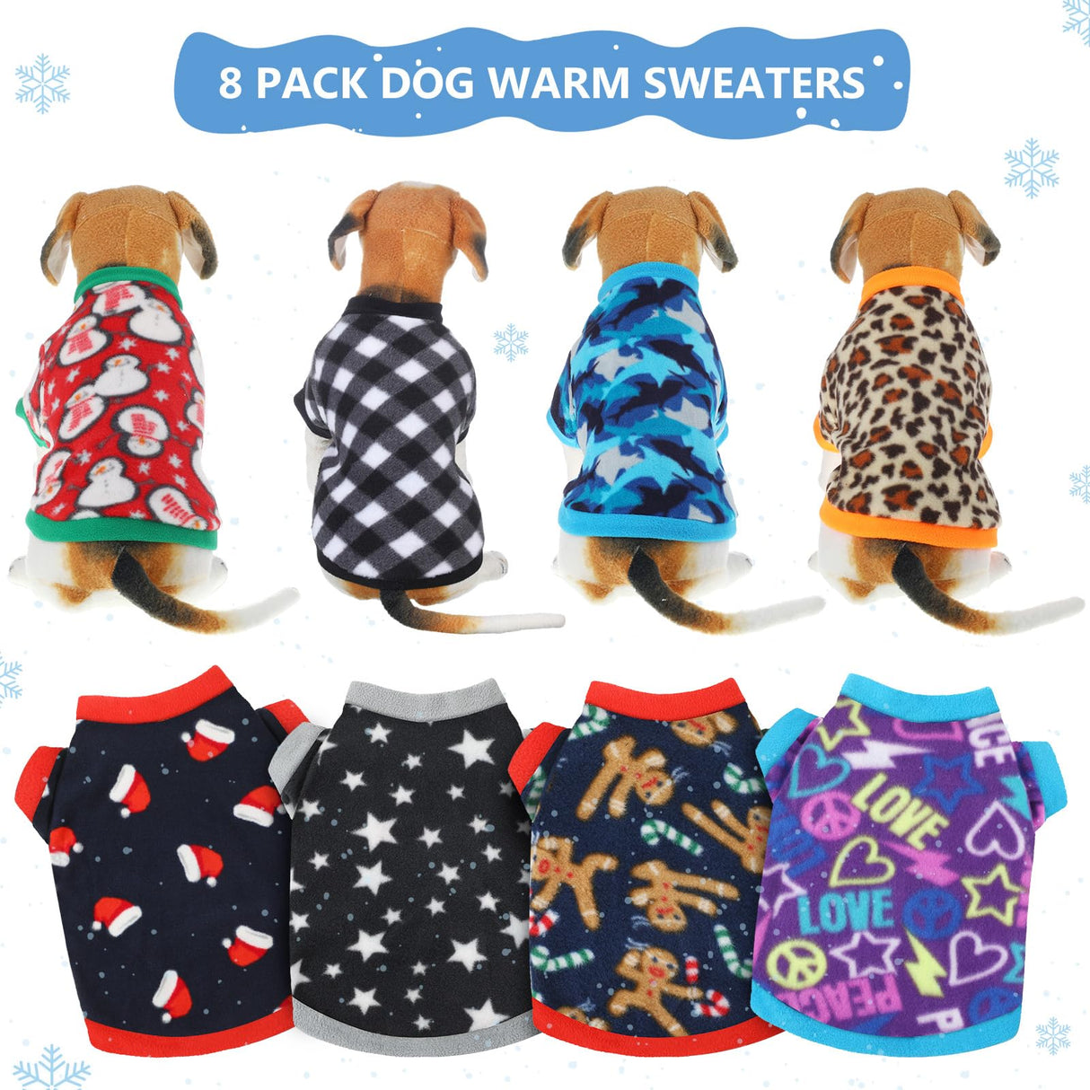 8 Pieces Dog Sweaters for Small Dog Girl Boy Winter Chihuahua Clothes Puppy Sweater Warm Shirt Puppy Fleece for Halloween Christmas Pajamas Yorkie for Pets Pup Cat(Classic Pattern, X-Small)