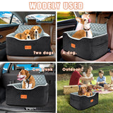 AlfaTok Memory Foam Booster Dog Car Seat for Medium Dogs (Under 45LBS): Elevated, Detachable Washable, Anti-Slip, for Car Back Seat, Travel Pet Bed with Seat Belt