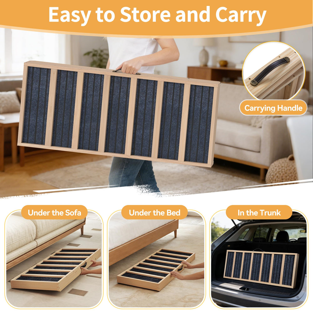 Dog Ramp for Bed, Couch- Upgraded Non-Slip Wooden Pet Ramp with Sturdy Construction, 4 Adjustable Heights (16" to 22"), Supports 132 lbs for Small & Medium Dogs