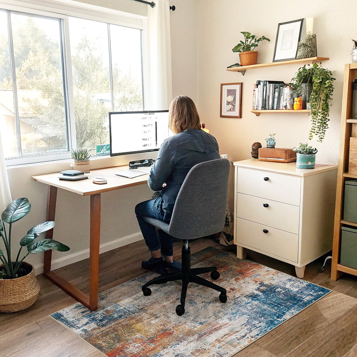 Office Chair Mat for Hardwood Floor & Tile Floor,36"X 48" Heavy Duty Desk Chair Mat for Hard Floors, Under Desk Rug for Rolling Computer Chair,Anti Slip,Low Pile Carpet Floor Protector-Abstract Multii