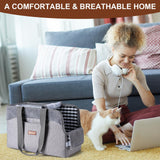 Docami Cat Carrier Bag for Pets Up to 15 Lbs, Fully Open Mesh Roof, Side Vent & 3 Storage Pockets, Cat Dog Crate Travel Bag, Portable & Comfort Soft-Sided Dog Travel Bag, Grey
