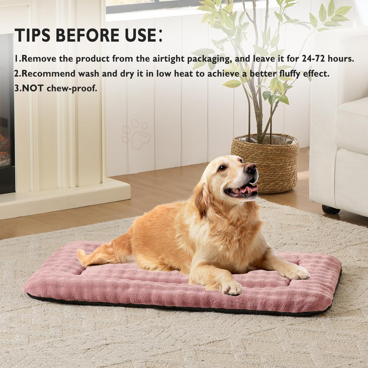 Yaning Dog Bed Mat Crate Pad for Large Dogs, Washable Soft Pet Sleeping Mat Kennel Pad with 3D Bubble Pattern, Dusty Pink, 42"x 28"