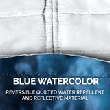 Furhaven Water-Repellent & Reversible Medium Dog Coat, Washable & Reflective w/ Leash Access, Pocket, & Carry-On Purse - Puffer Dog Jacket - Blue Watercolor, Medium