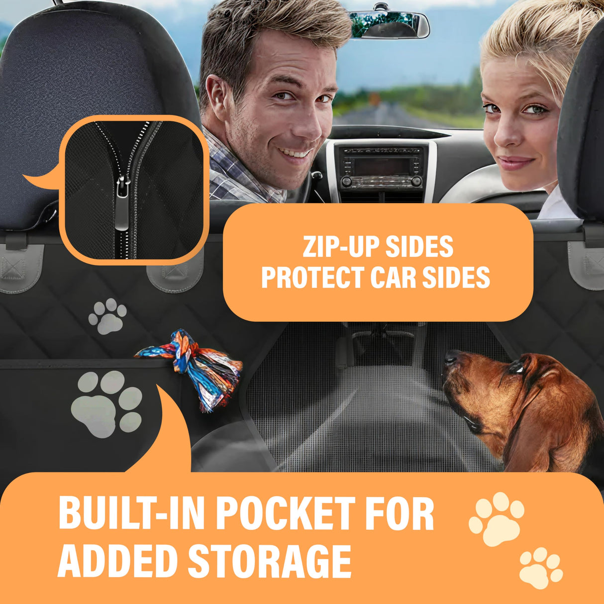 Active Pets Dog Car Seat Cover for Back Seat, Waterproof Pet Protection Hammock, SUV Truck Car Backseat Protector with Safety Features, Black